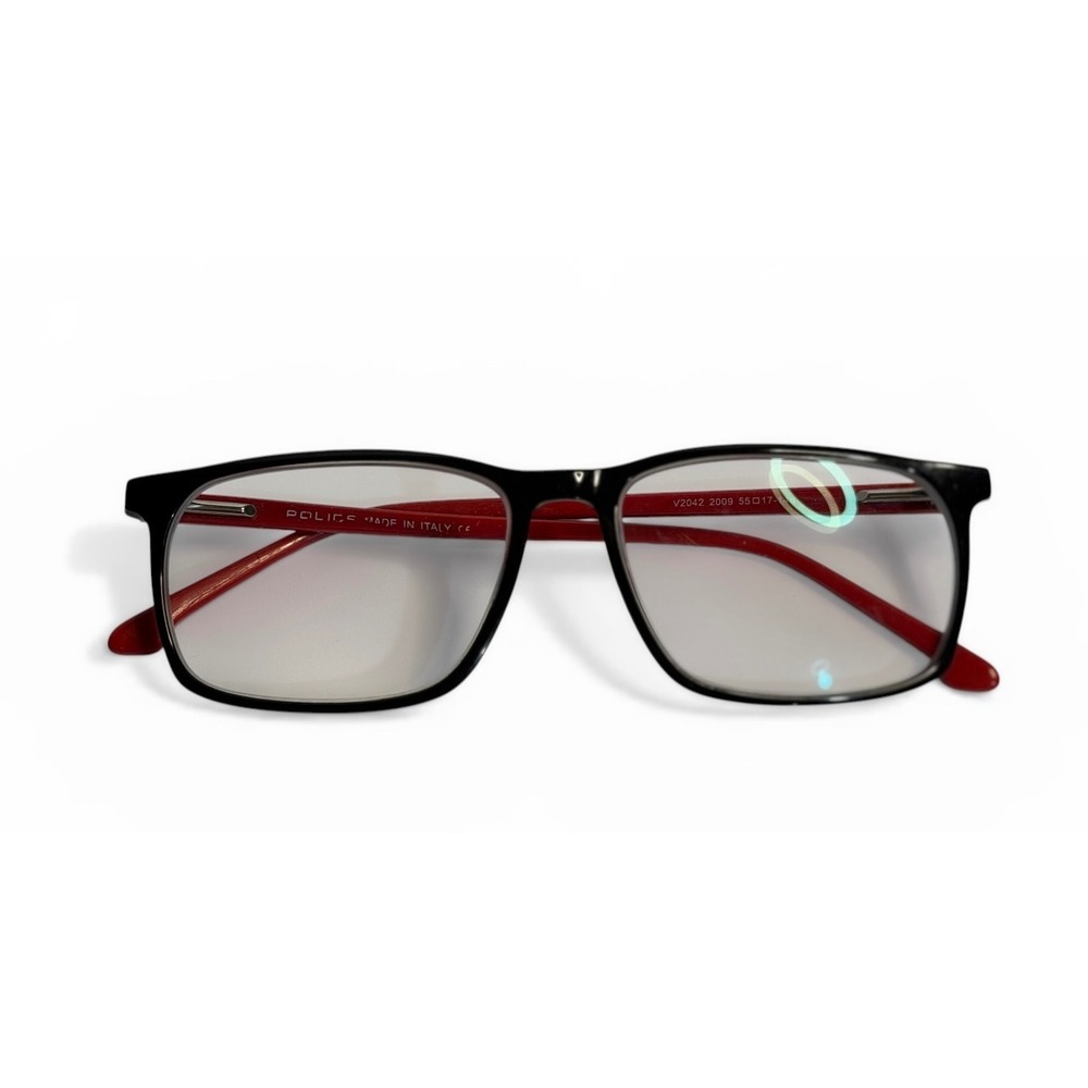 VTG Police Glasses Frames Black Red Rectangle V2042 2009 Italy 55-17-145